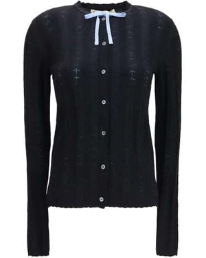 Marni Textured Knit Cardigan With Bow Detail - Blue