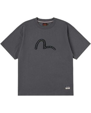 Evisu Ht Seagull Printed Ss Tee W Metal Studs - Grey