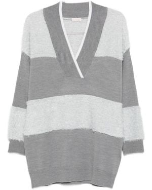 Liu Jo Maglione A Righe Con Scollo A V - Grigio