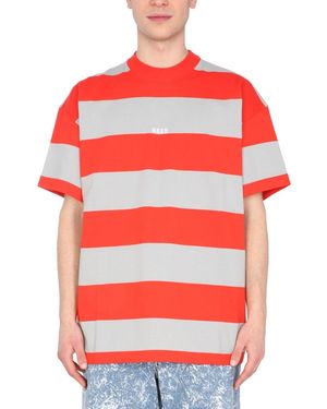 MSGM Crew Neck T-Shirt With Bicolor Stripes - Red