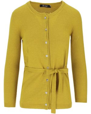 LA ROSE Cashmere Cardigan Coreana Lunga Con Laccetto - Green