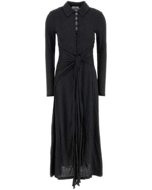 Ganni Modal Jersey Long Sleeve Maxi Tie Dress - Black