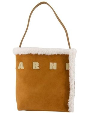 Marni Museo mini comprador bolso cuero marrón