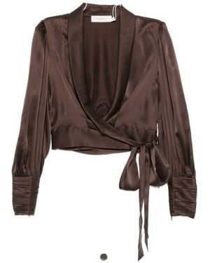Zimmermann Silk Wrap Top - Brown