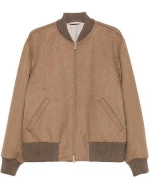 Lardini Ribbed Trim Zip Up Bomber Jacket - Brown