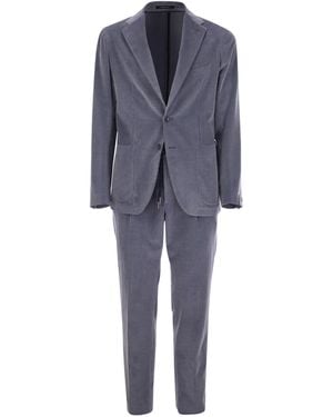 Tagliatore Ribbed Cotton And Cashmere Suit - Blue