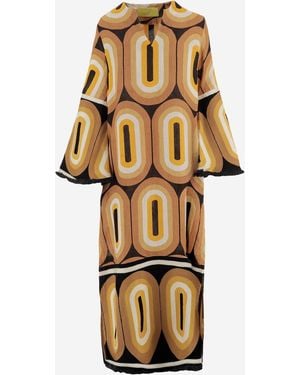 PHILIPPA 1970 Long Linen Dress With Geometric Print - Metallic