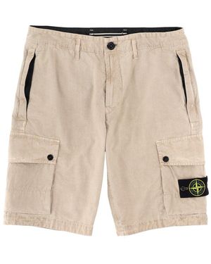 Stone Island Cargo Shorts With Logo Patch - Natural