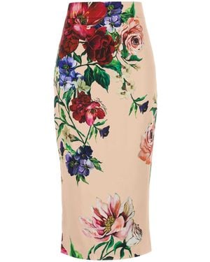 Dolce & Gabbana Flower Print Midi Skirt - Natural
