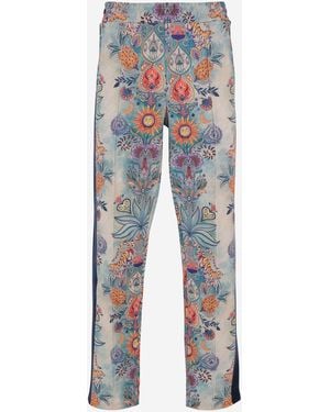 Just Cavalli Stretch Nylon Pants With Floral Pattern - Blue