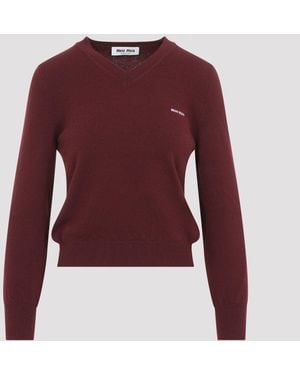 Miu Miu V Neck Jumper - Red