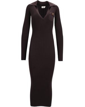 Elisabetta Franchi V-Neck Ribbed Knit Midi Dress - Black