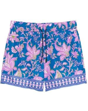Etro Swim Shorts With Floral Print Trim - Blue