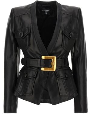 Balmain Chaqueta de cuero - Negro