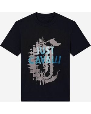 Just Cavalli Cotton T Shirt With Logo Print - Black