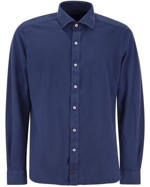 Fay Cotton French Collar Shirt - Blue