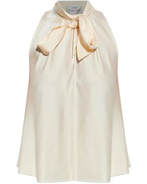 forte_forte Heavy Stretch Silk Satin Bow-Tie Top - Natural