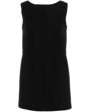 Prada Solid Boat Neck Mini Dress - Black