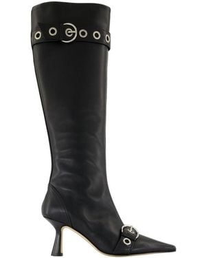 Aeyde Schwarze Lederstiefel Mit Spitzer Kappe
