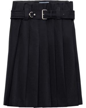 Prada Gonna A Pieghe Con Cintura - Nero