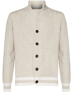 Eleventy Gestreifter Cardigan Mit Hohem Kragen Aus - Weiß