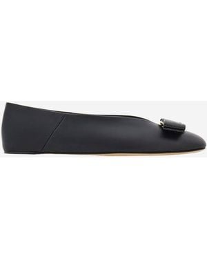 Ferragamo Vanna Leather Ballerina Flats - Black
