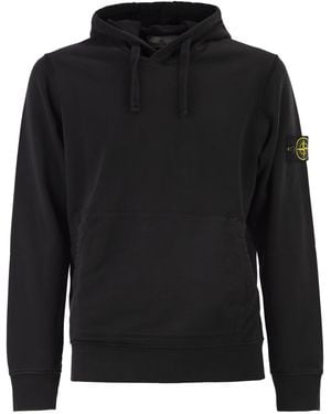 Stone Island Sudadera de corte estándar con capucha y bolsillo canguro de - Negro