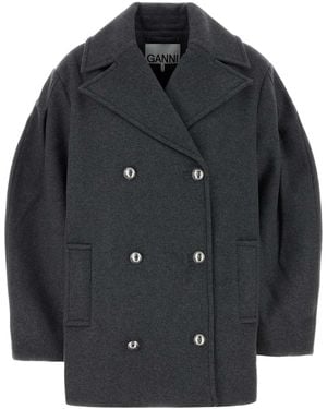 Ganni Wool Blend Coat - Black