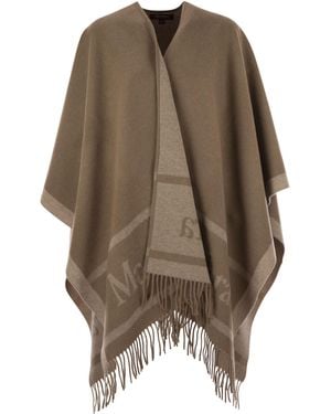 Max Mara Hildestd Jacquard Wool Poncho - Brown