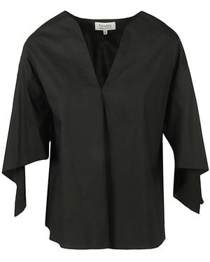 Psophia Cotton V Neck Top - Black
