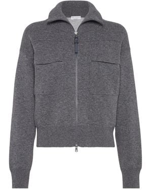 Brunello Cucinelli Cashermere Zipped Cardigan - Grey