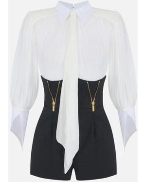 Elisabetta Franchi Georgette En Jumpsuit Van Technische Stof - Wit