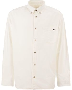 A.P.C. APC Camisa de algodón con botones y logo bordado - Blanco