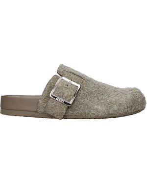 Loewe Ease Clogs And Slide Sandals Suede/Khaki - Natural