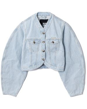 ROTATE BIRGER CHRISTENSEN Cropped Round Sleeve Denim Jacket - Blue