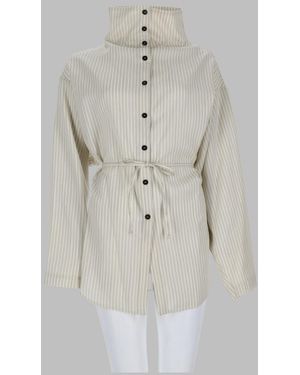 Alysi High-Neck Belted Button-Front Shirt - White