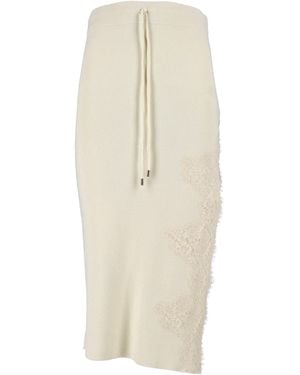 Ermanno Scervino Lace Detail Drawstring Waistband Knit Midi Skirt - White