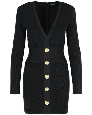 Balmain Vestido corto de en Black Viscose Blend - Negro