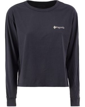 Patagonia Graphic Organic Cotton Long Sleeved T Shirt - Blue