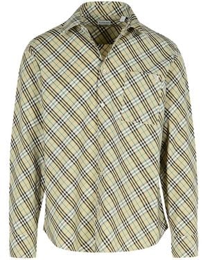 Burberry 'check' Cream Katoenen Shirt - Groen