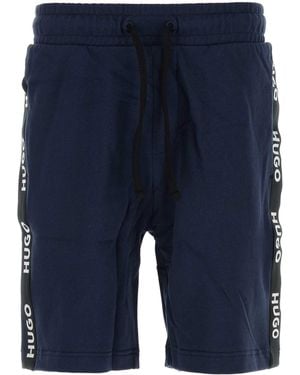 HUGO Sporty Logo-Tape Cotton Shorts - Blue