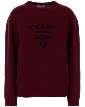 Prada Logo Crew Neck Sweater - Red