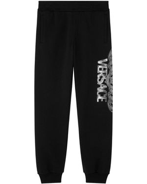 Versace Schwarze Hose Mit Kettenmuster Und Elastischem Bund