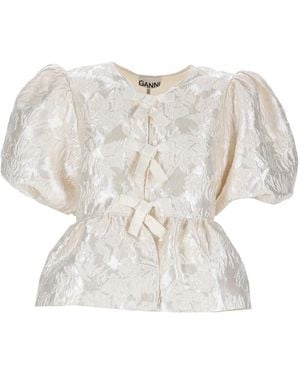 Ganni Peplum Top Recycled Polyester Tops - White