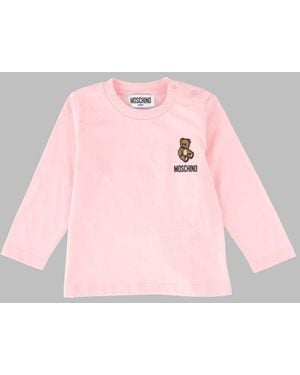Moschino T Shirt Da Neonata Con Ricamo Teddy Bear - Pink