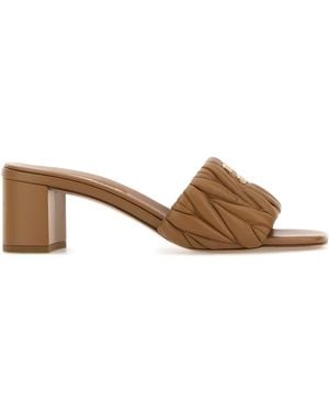 Miu Miu Camel Nappa Leather Mules - Brown