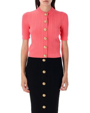 Balmain Ribbed And Cable-Knit Cardigan - Pink