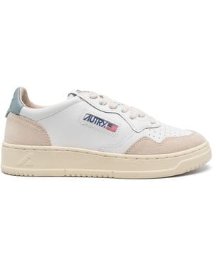 Autry Medalist Low Trainers In And Dark Green Suede And Leather - White
