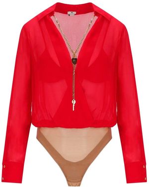 Elisabetta Franchi Crossed Bodysuit Shirt - Red