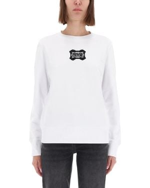 Versace Jeans Couture Sweatshirt With Baroque Logo Patch - White